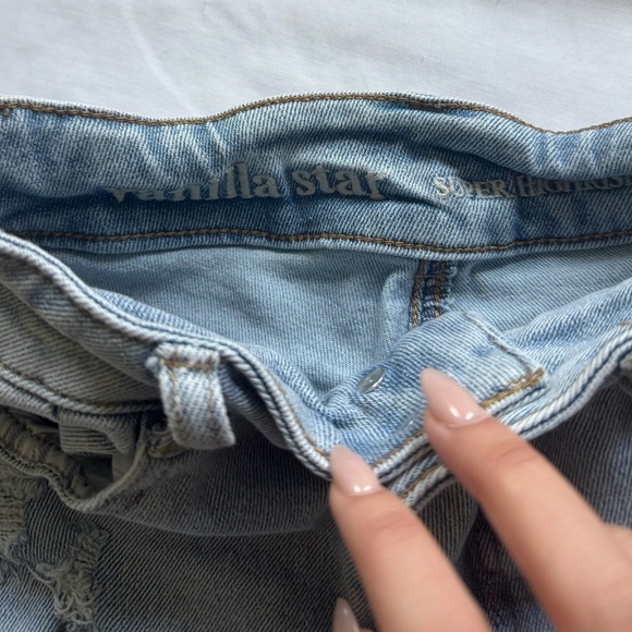 Vanilla Star Blue Jean Shorts Distressed High-Waisted - Picture 3 of 6